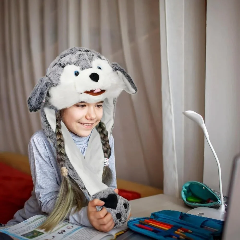 Kids Wolf Rainbow Animal Hat with Ears Moving Jumping Pop Up Beating Plush